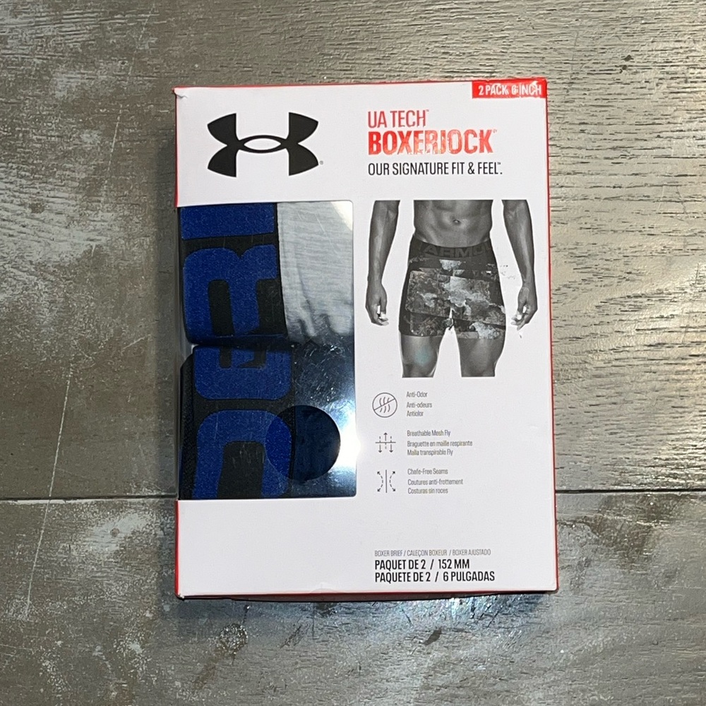 Under Armour Men’s Tech Boxer jock Briefs Blue Black Gray 2 Pack 5 XL
